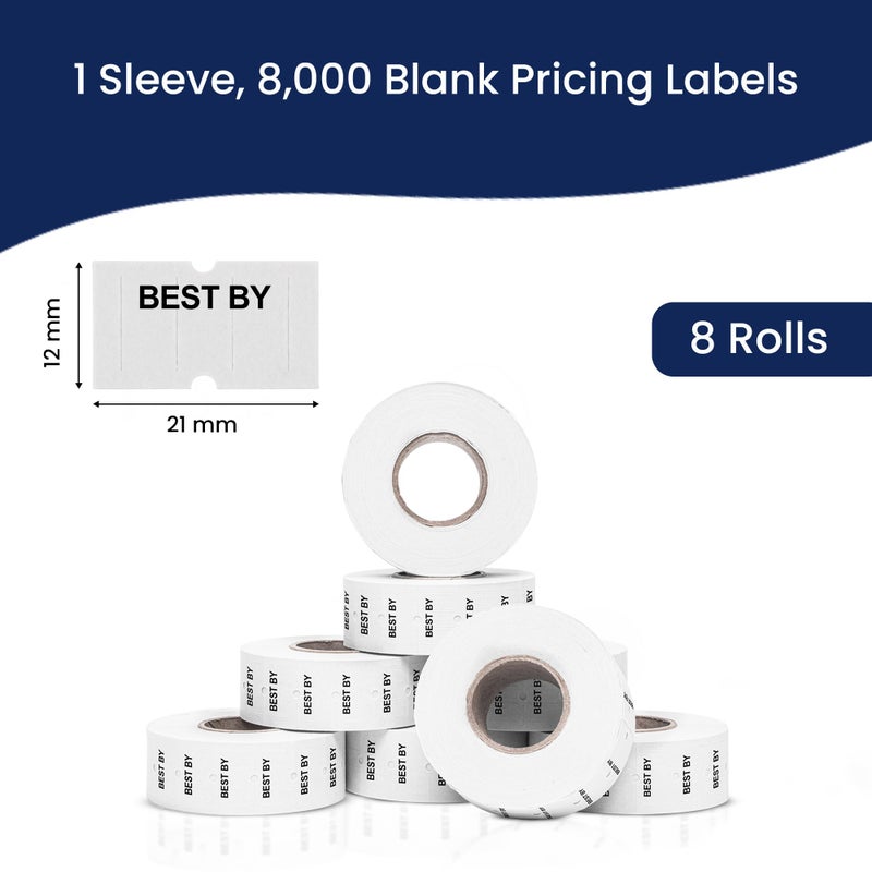 Perco Best by 1 Line Labels - 8 Rolls, 1 Sleeve, 8,000 Blank Date Gun Labels for Perco 1 Line Date Guns - Made in USA - Image 3